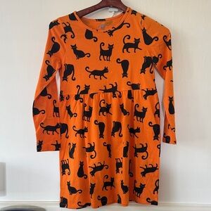 Orange Cat Print Kids Casual Dress